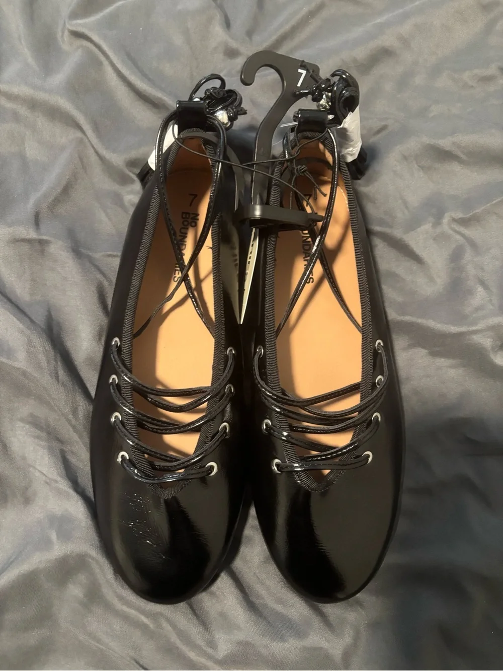 No Boundaries Black Patent Lace-Up Ballet Flats